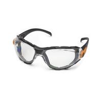 Go-Specs EVA Foam Lined, Clear AF/PC Lens, Black Frame/Orange Accent.