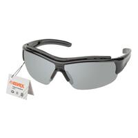 RSG300 Glossy Black Frame with Dark Gray Temple Tips, Silver Mirror HC lens, with UPC Hang Tag.