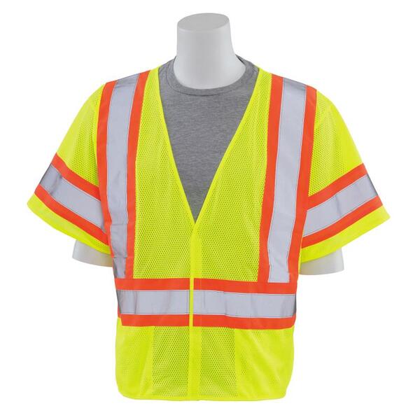 SF20-ERB14609 S682P Type R, Class 3 Mesh Safety Vest with Contrasting Trim, Hi Viz Lime, MD.