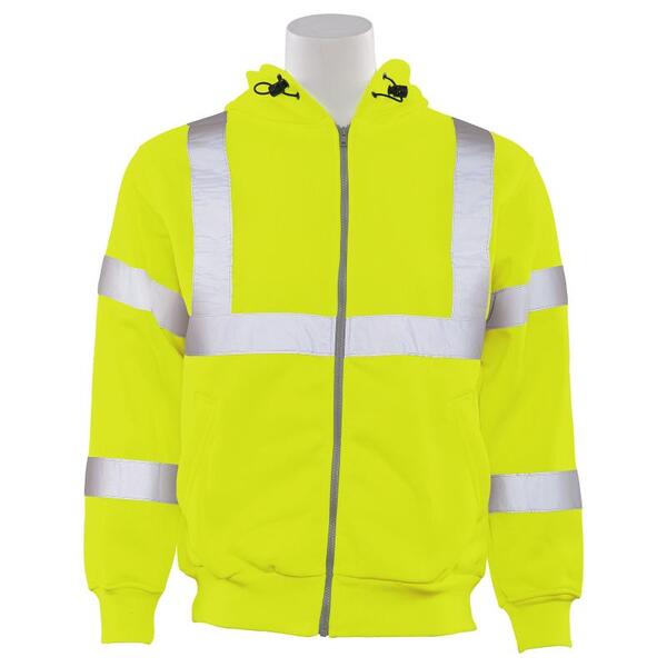 SF20-ERB61527 W375 Type R, Class 3 Zip Front Hoodie Sweatshirt, Hi Viz Lime, XL.