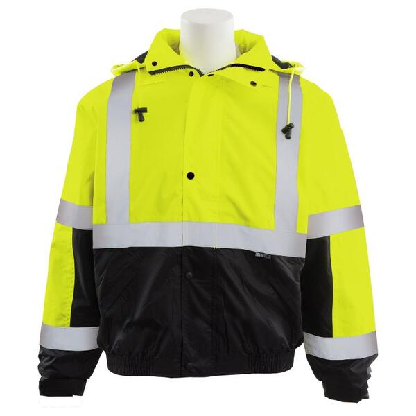 SF20-ERB61597 W106 Type R, Class 3 Bomber Jacket with Black Bottom, Fleece Lined, Hi Viz Lime, 5X.