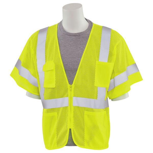 SF20-ERB61891 S663P Type R, Class 3 Mesh Zip Front Safety Vest, Hi Viz Lime, 3X.