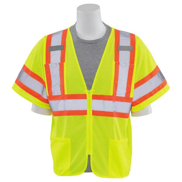 SF20-ERB62136 S683P Type R, Class 3 Mesh Safety Vest with Contrasting Trim, Hi Viz Lime, MD.