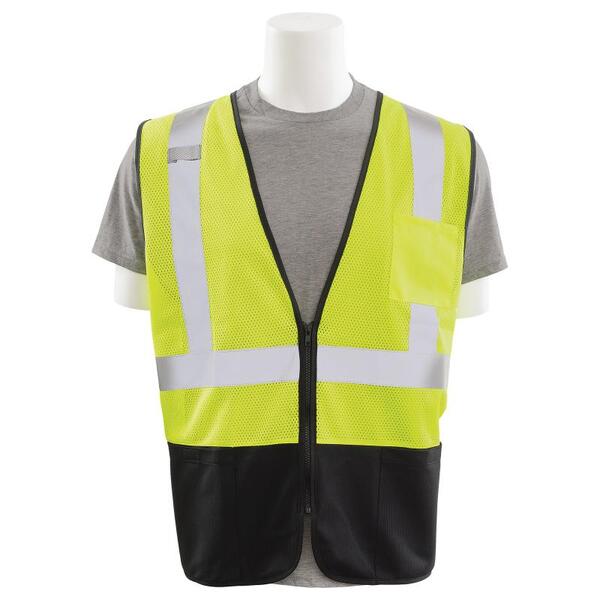 SF20-ERB62262 S363PB Type R, Class 2 Economy Mesh Zip Front Safety Vest with Black Bottom, Hi Viz Orange, 4X.