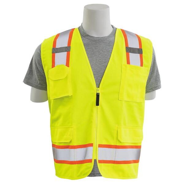 SF20-ERB62376 S380SC Type R, Class 2 Surveyor Safety Vest with Eleven Pockets, Hi Viz Lime, 5X.