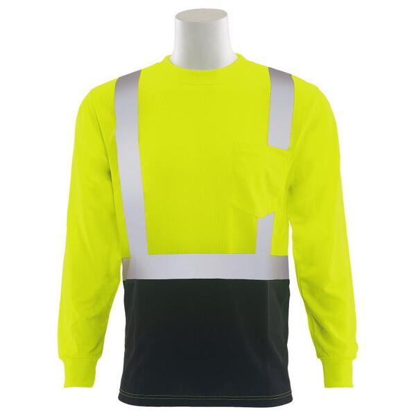 SF20-ERB62419 9007SB Type R, Class 2 Birdseye Mesh Long Sleeve T-Shirt with Black Bottom, Hi Viz Lime, 4X.