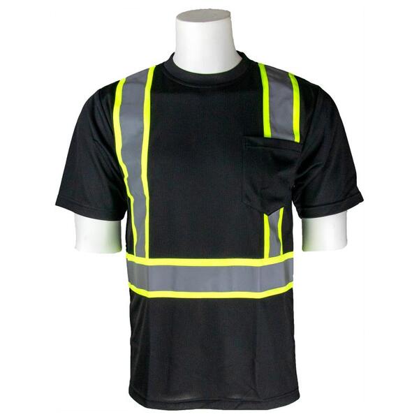 SF20-ERB64238 9006NC Non-ANSI Birdseye Mesh Short Sleeves with Contrasting Trim T-shirt, Black, SM.