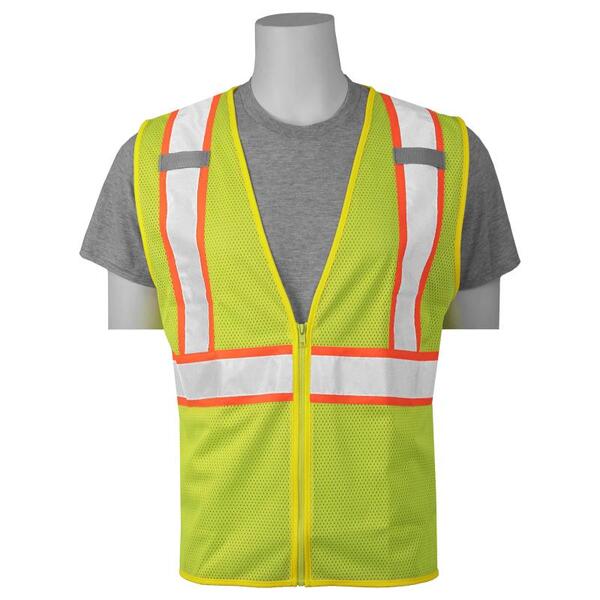 SF20-ERB66570 S384 Type R, Class 2, Mesh, Zipper Safety Vest with Contrasting Trim, Hi Viz Lime, MD.