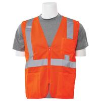 SF20-ERB61656 S363P Type R, Class 2 Economy Mesh Zip Front Safety Vest with Pockets, Hi Viz Orange, XS.