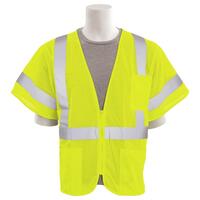 SF20-ERB62351 S6633P Type R, Class 3 Mesh Zip Front Safety Vest with Three Pockets, Hi Viz Lime, MD.